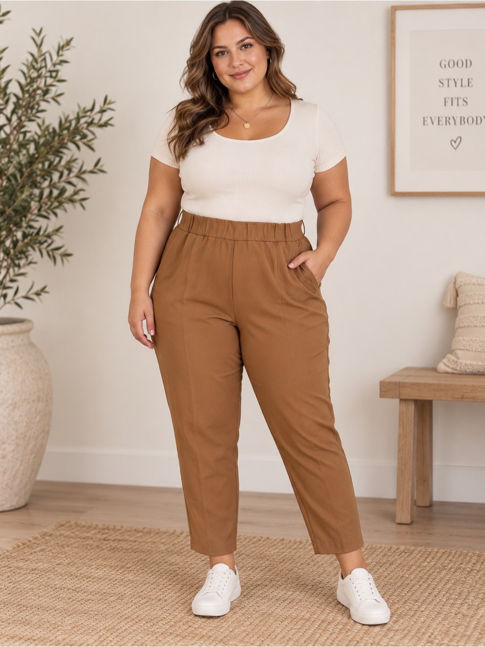 torrid Tan Elastic-Waist Ankle Pants